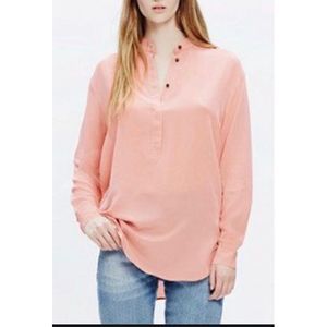 MADEWELL silk henley blouse popover blush XS